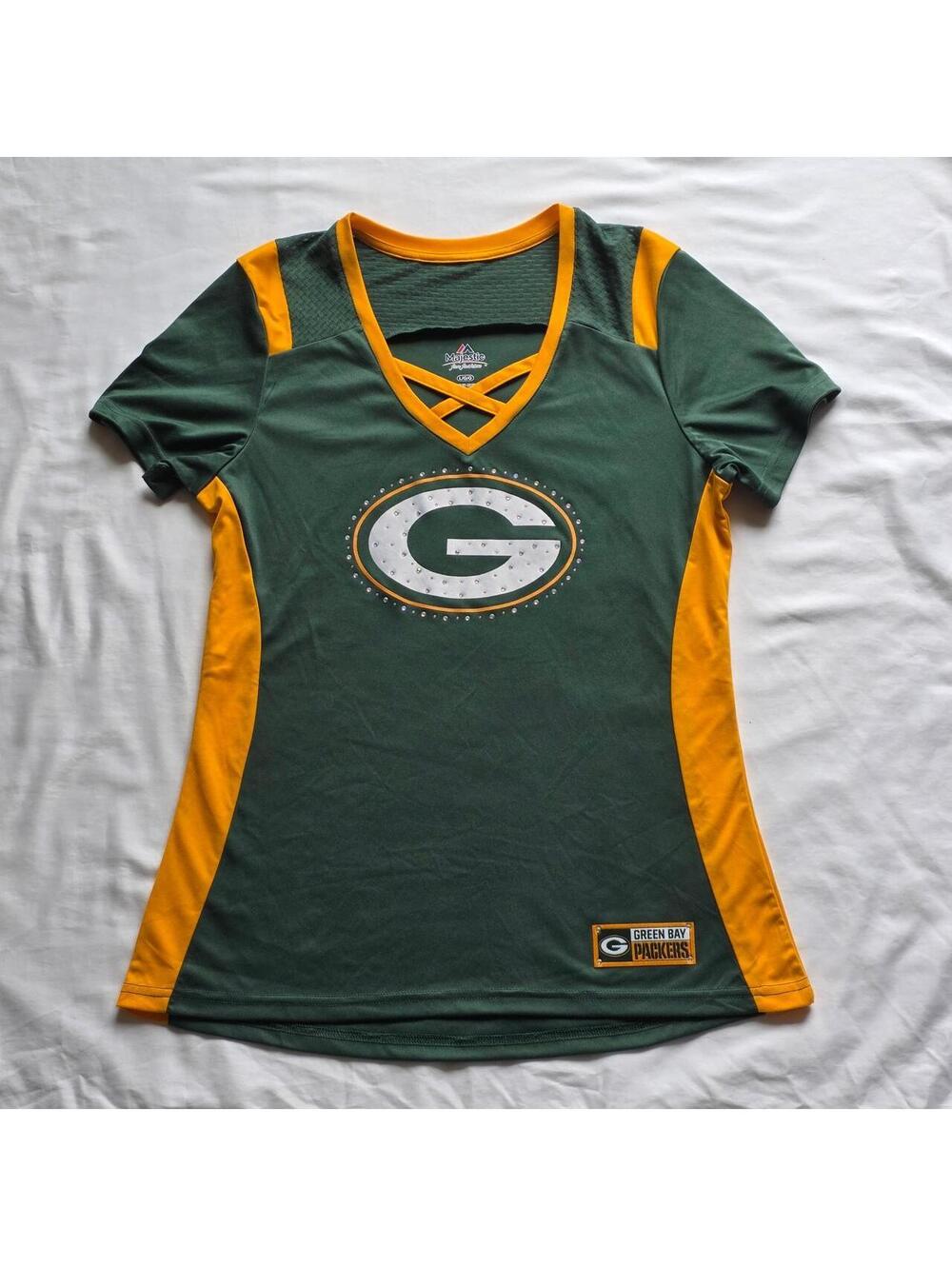 Nfl Women's Green Bay Packers Bedazzled Logo Shirt size Large